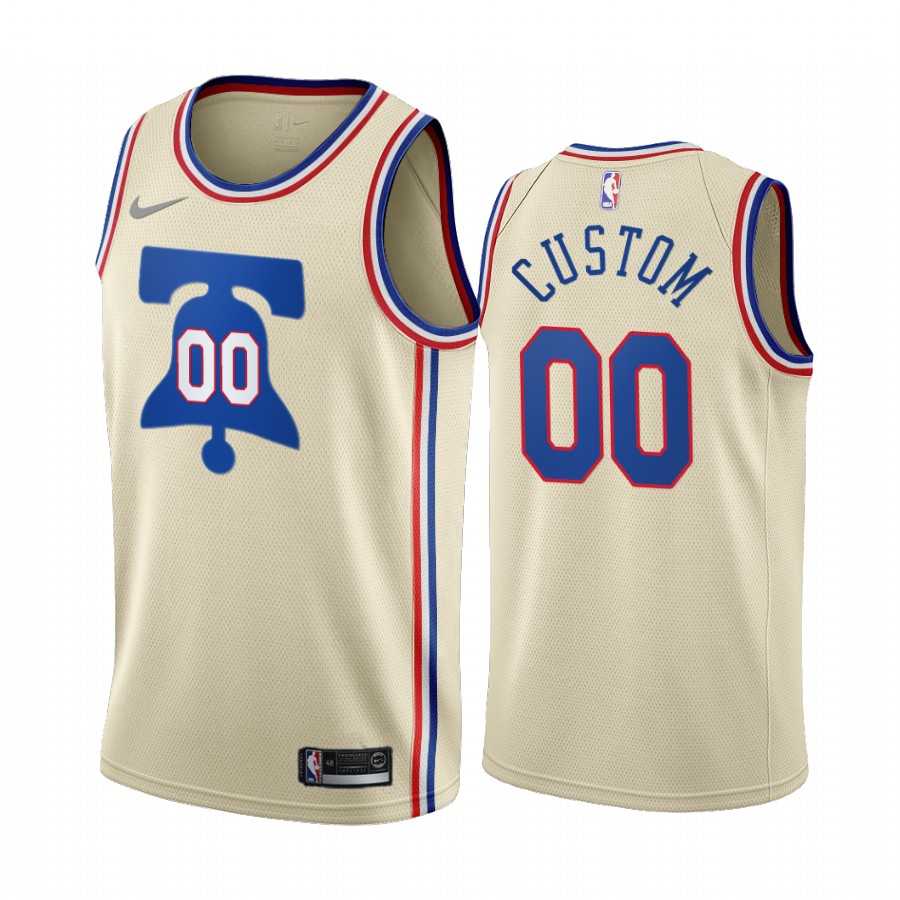 Men & Youth Customized Philadelphia 76ers Cream Nike Swingman 2020-21 Earned Edition Jersey